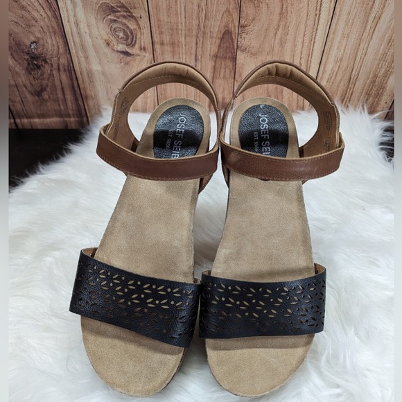 Josef Seibel Clea 09 Women’s Sandals Black Leather Wedge Cork, size 42 NWOB - Picture 2 of 8